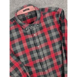 Banana Republic Mens Untucked Fit Button Down Plaid Shirt Size M - Red Gray